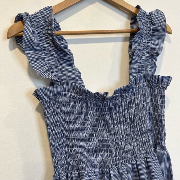 London Times Ruffled Sleeveless Smocked Midi Dress Gingham Blue - Picture 6 of 11